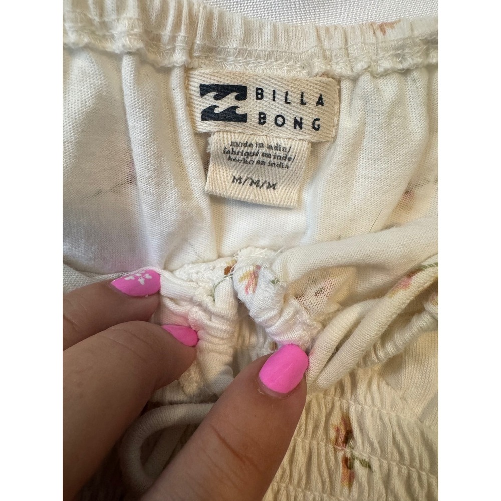 Billabong Floral Puff Sleeve Smocked Crop Top Cream Pink Cottagecore M - Picture 3 of 5